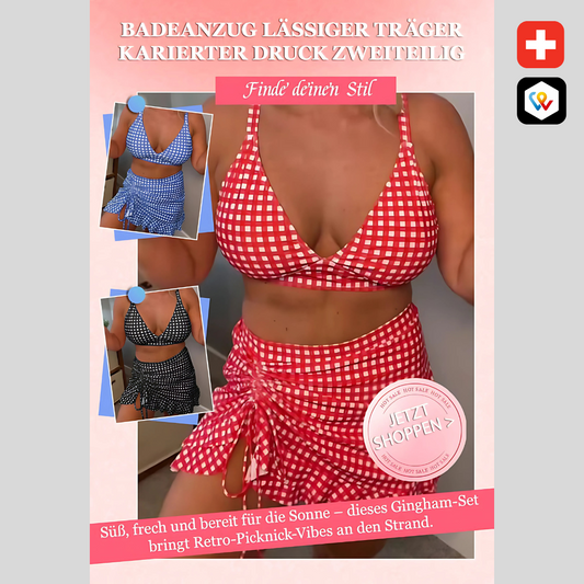 Zweiteiliger Badeanzug mit Kariertem Druck