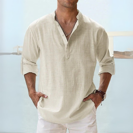 Camicia di lino traspirante con colletto spaccato