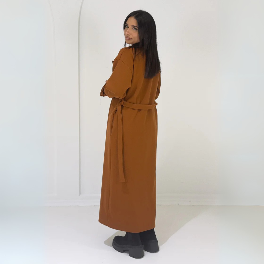 Langer Damenmantel con Knopfleiste