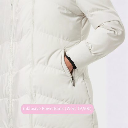 Wintermantel - Lange Damen-Steppjacke Beige