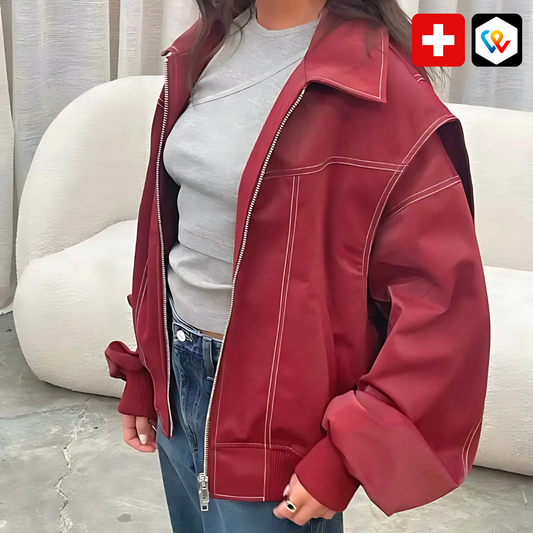 Kurze Bomberjacke in Bordeauxrot - Wildlederoptik