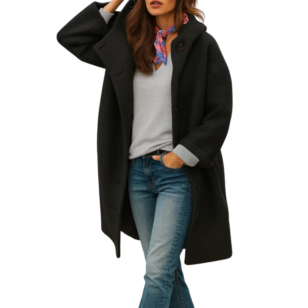 Caldo ed elegante cappotto di media lunghezza