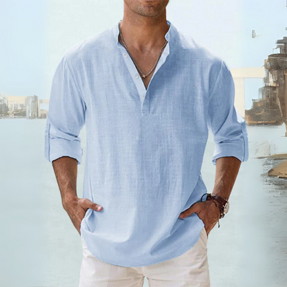 Camicia di lino traspirante con colletto spaccato