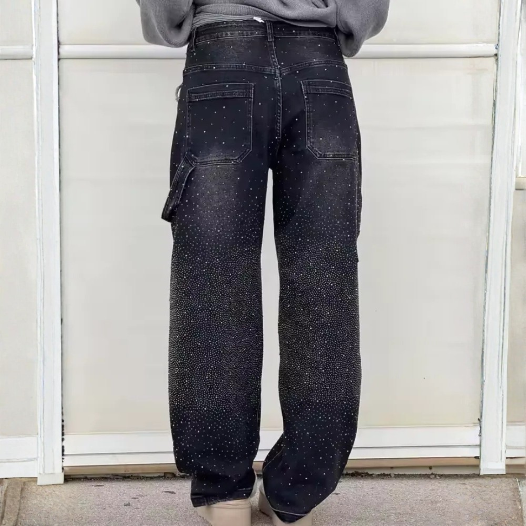 Jeans da donna a vita alta, vestibilità ampia, effetto consumato