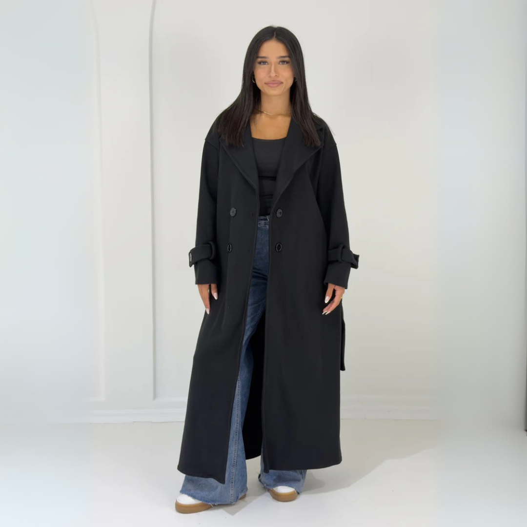 Langer Damenmantel con Knopfleiste