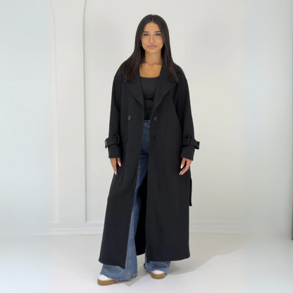 Langer Damenmantel con Knopfleiste