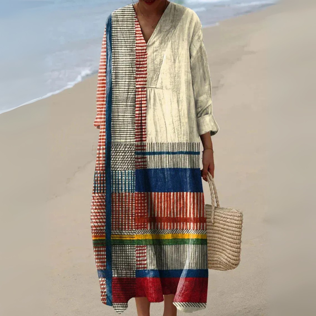 Maxi abito geometrico multicolore