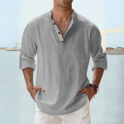 Camicia di lino traspirante con colletto spaccato