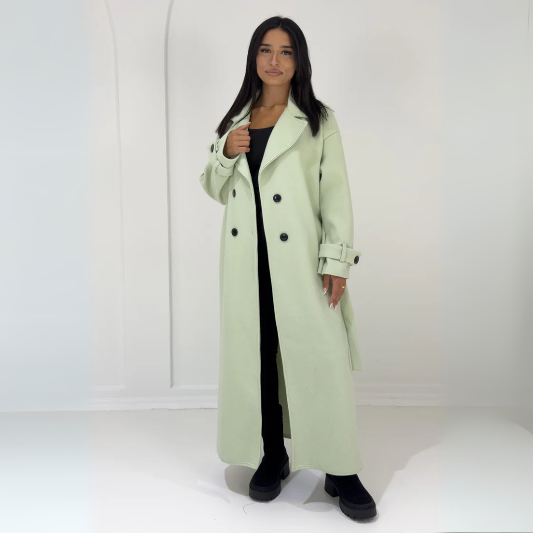 Langer Damenmantel con Knopfleiste