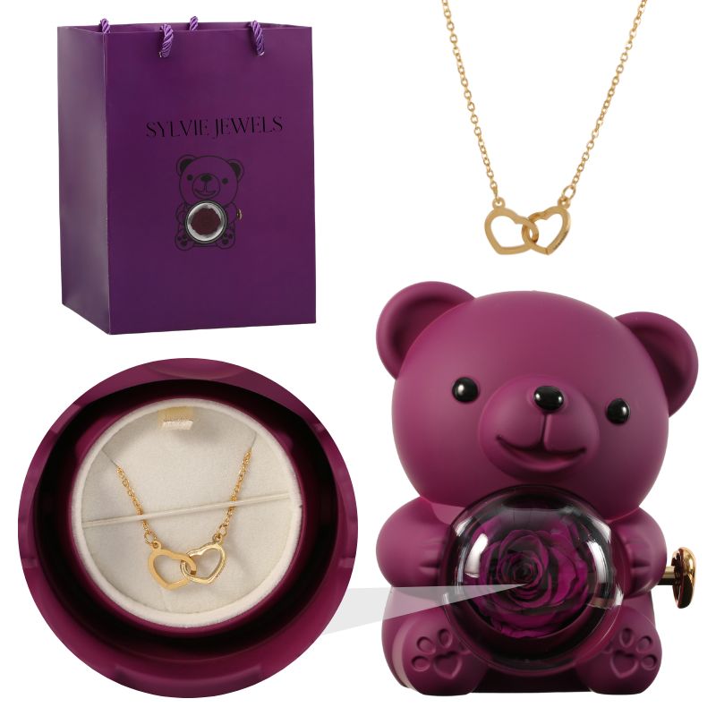 Orso rosa eterno con collana incisa