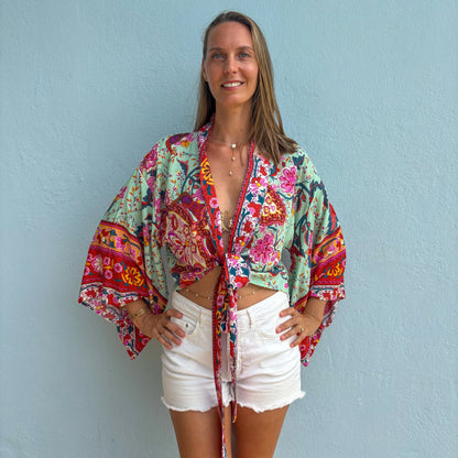 Kimono corto da donna - Fiore di menta - Leggero, fluido ed estivo