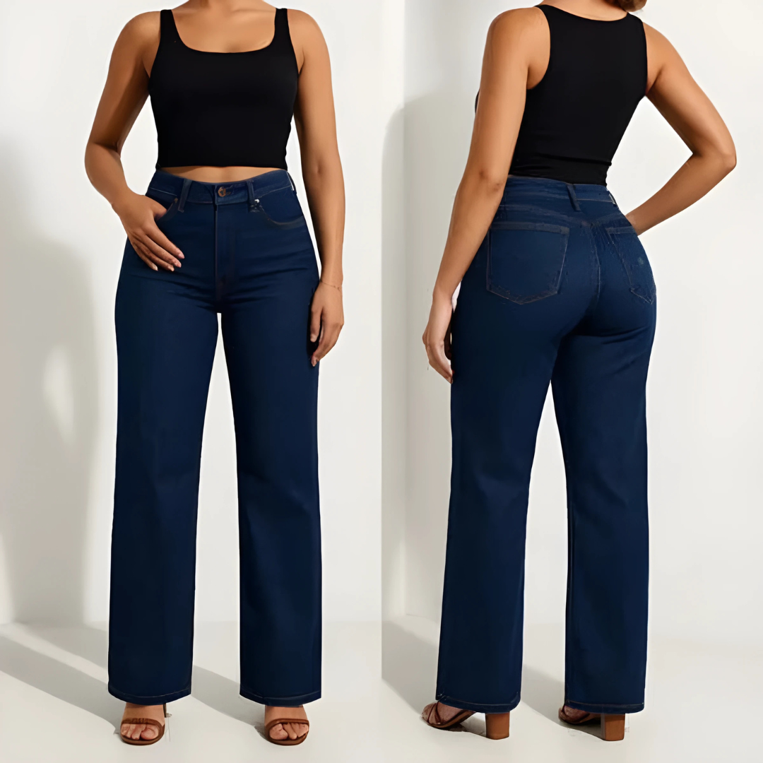 Jeans a vita alta con gamba dritta