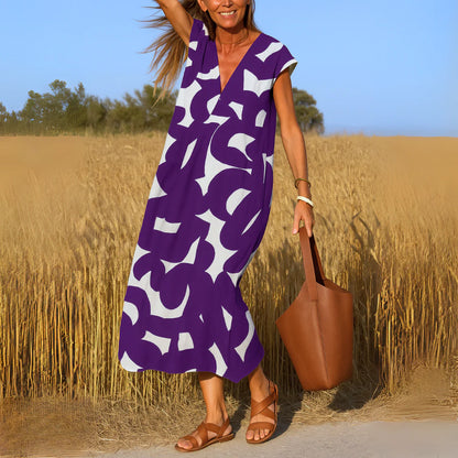 Maxi abito con scollo a V e stampa romantica