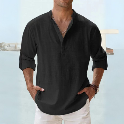 Camicia di lino traspirante con colletto spaccato