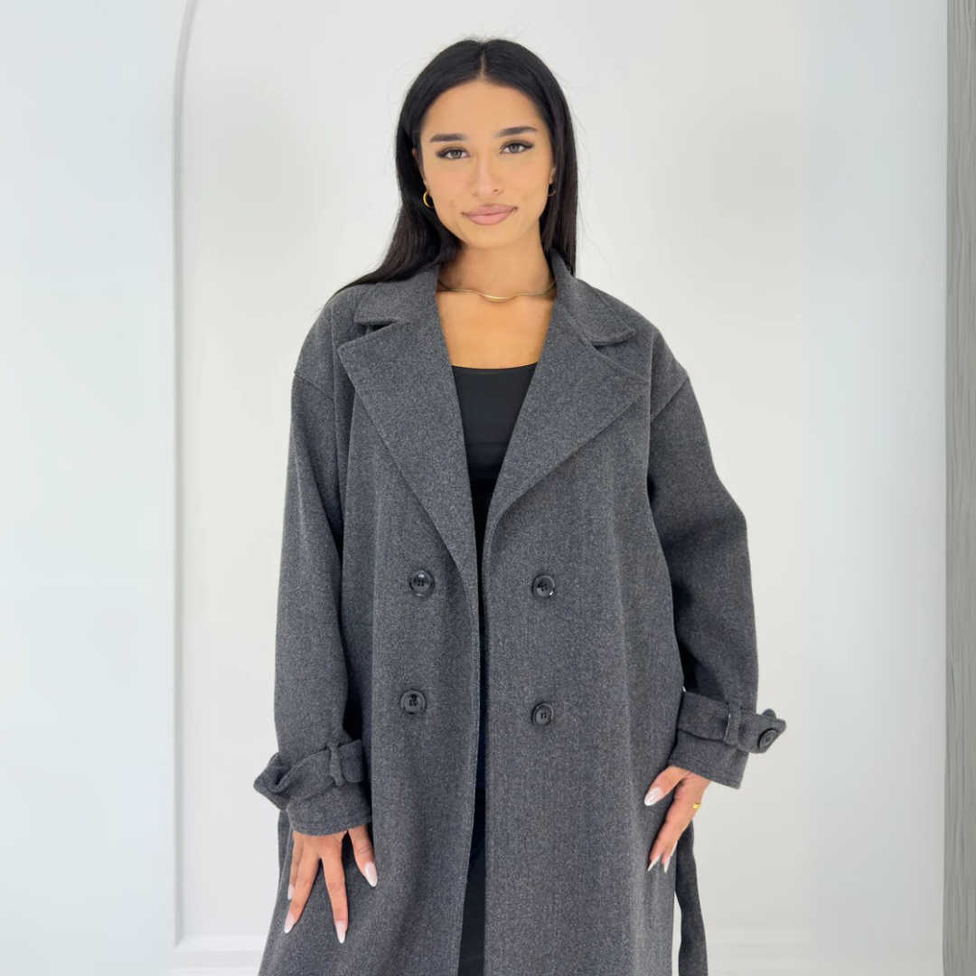 Langer Damenmantel con Knopfleiste