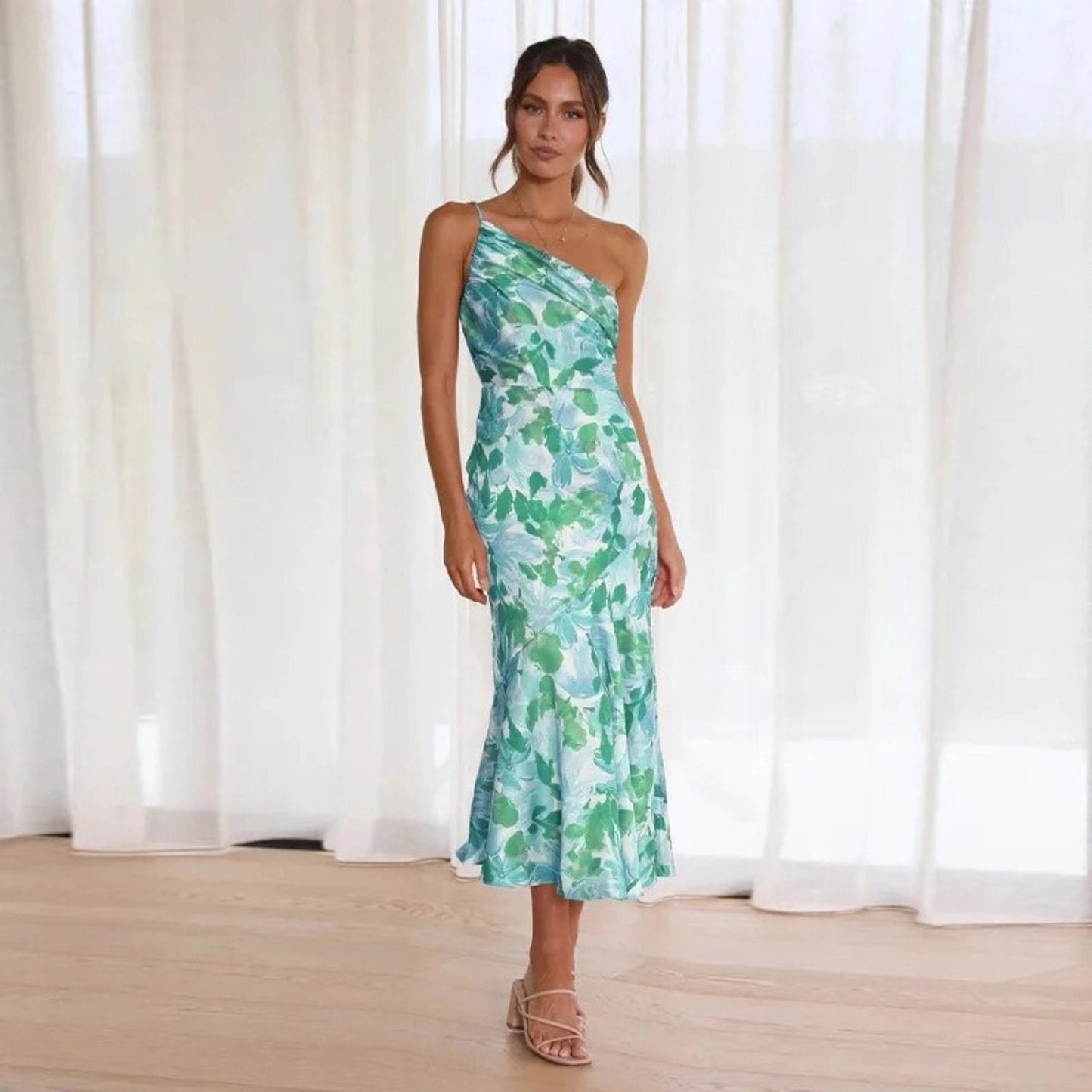 Sienna - Maxikleid asimmetrico con bordo floreale per donna