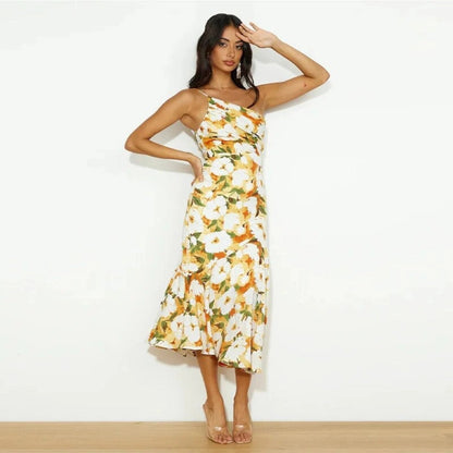 Sienna - Maxikleid asimmetrico con bordo floreale per donna