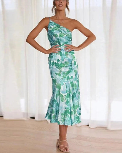 Sienna - Maxikleid asimmetrico con bordo floreale per donna