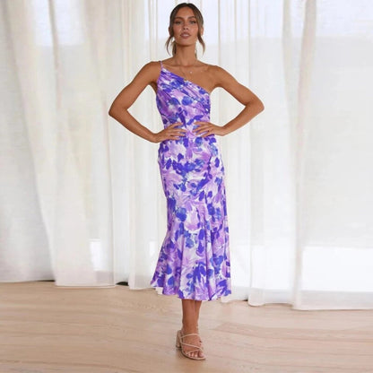 Sienna - Maxikleid asimmetrico con bordo floreale per donna