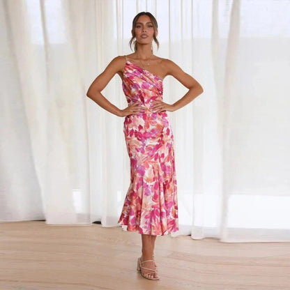 Sienna - Maxikleid asimmetrico con bordo floreale per donna