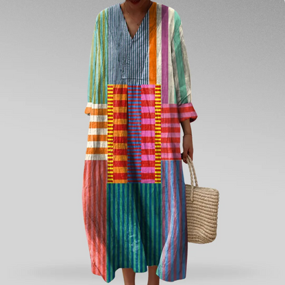 Maxi abito geometrico multicolore