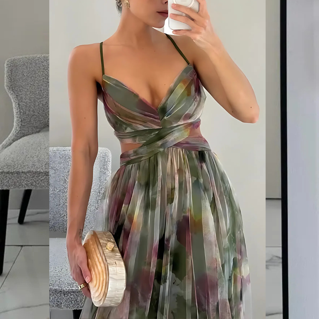 Élégance en Fleurs - Maxi abito con stampa bohémien