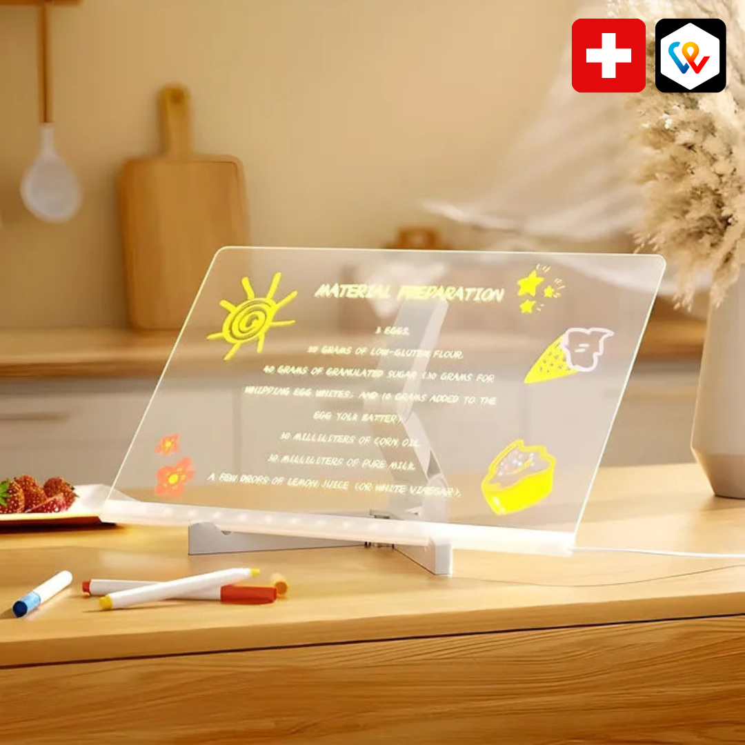 Leuchtendes LED-Zeichenbrett mit 7 Stiften - Wiederverwendbar & Kreativ