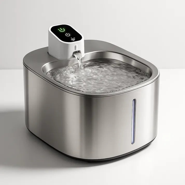 Fontana d'acqua in acciaio inox per gatti