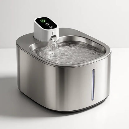 Fontana d'acqua in acciaio inox per gatti