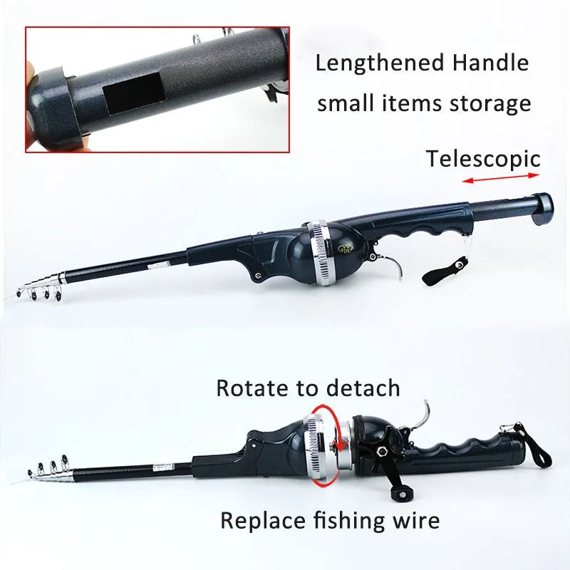 Canna da pesca telescopica compatta con mulinello