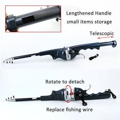 Canna da pesca telescopica compatta con mulinello