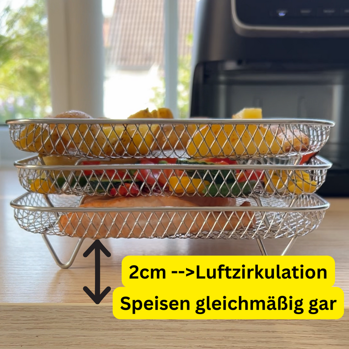 3er Set Stapelbare Körbe für Airfryer + 2 Zangen GRATIS