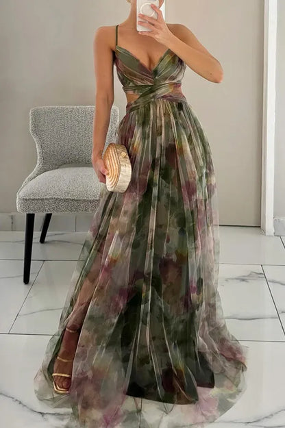 Élégance en Fleurs - Maxi abito con stampa bohémien