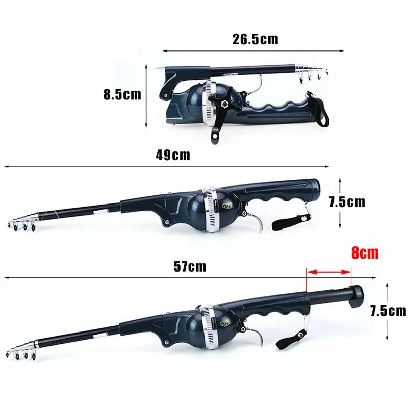 Canna da pesca telescopica compatta con mulinello