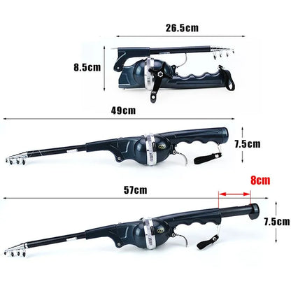Canna da pesca telescopica compatta con mulinello